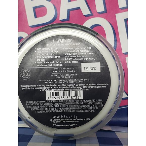 BBW Stress Relief Eucalyptus & Spearmint Aromatherapy Large 3 Wick Candle - Picture 2 of 2